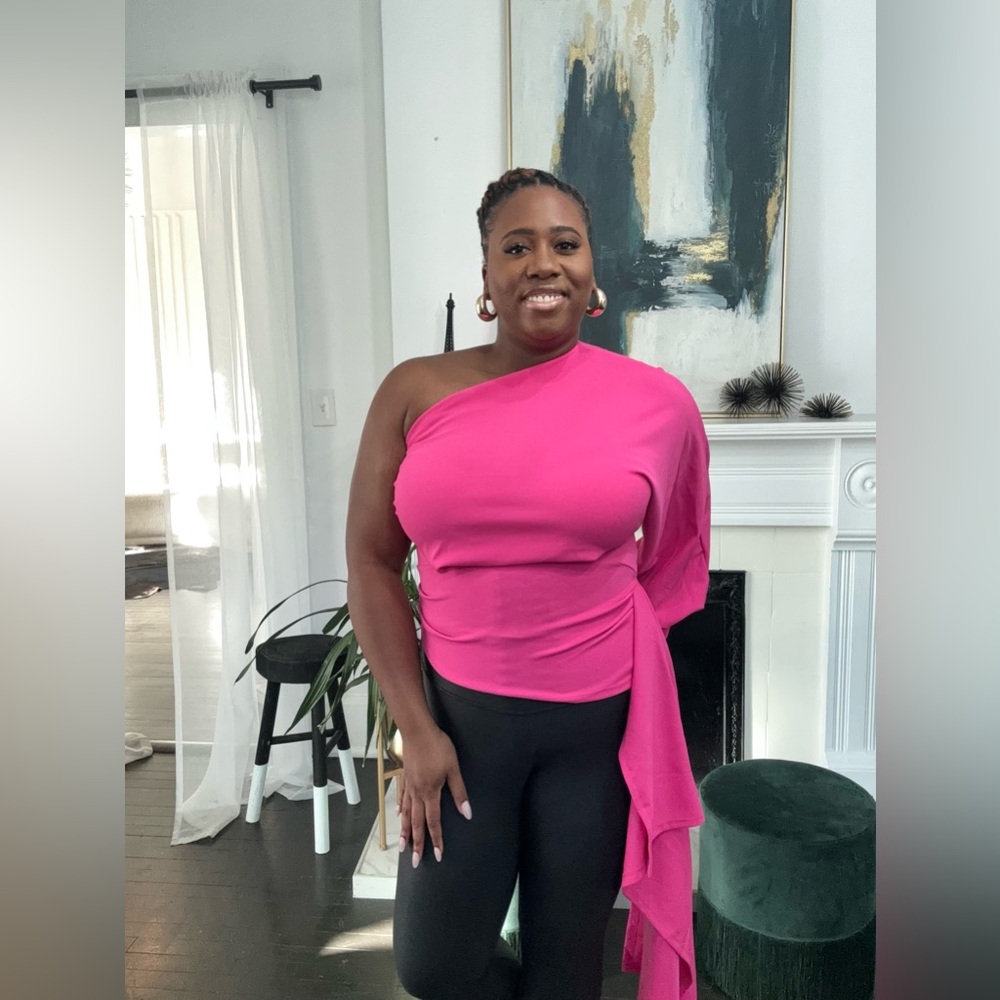 Fuchsia one shoulder long sleeve top | Posh Show